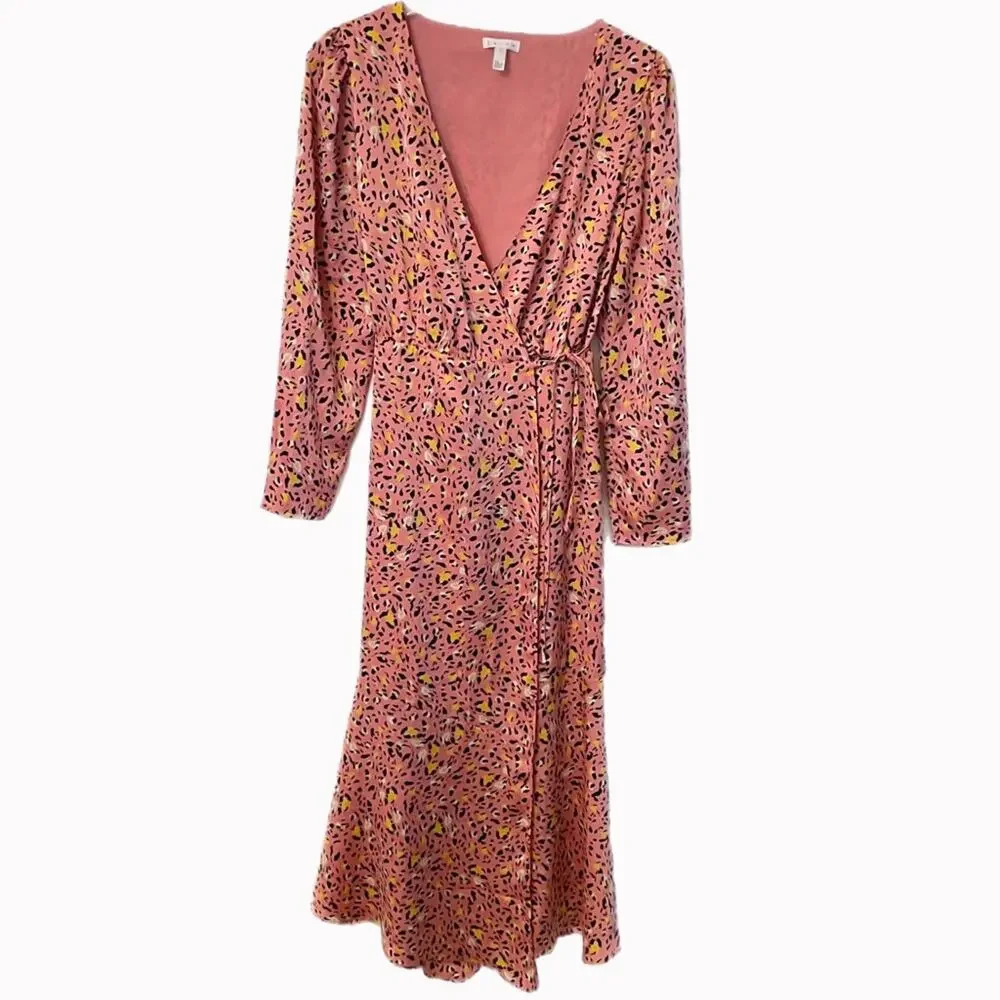 Leith Long Sleeve Cheetah Print Wrap Dress Sz S - Picture 4 of 9